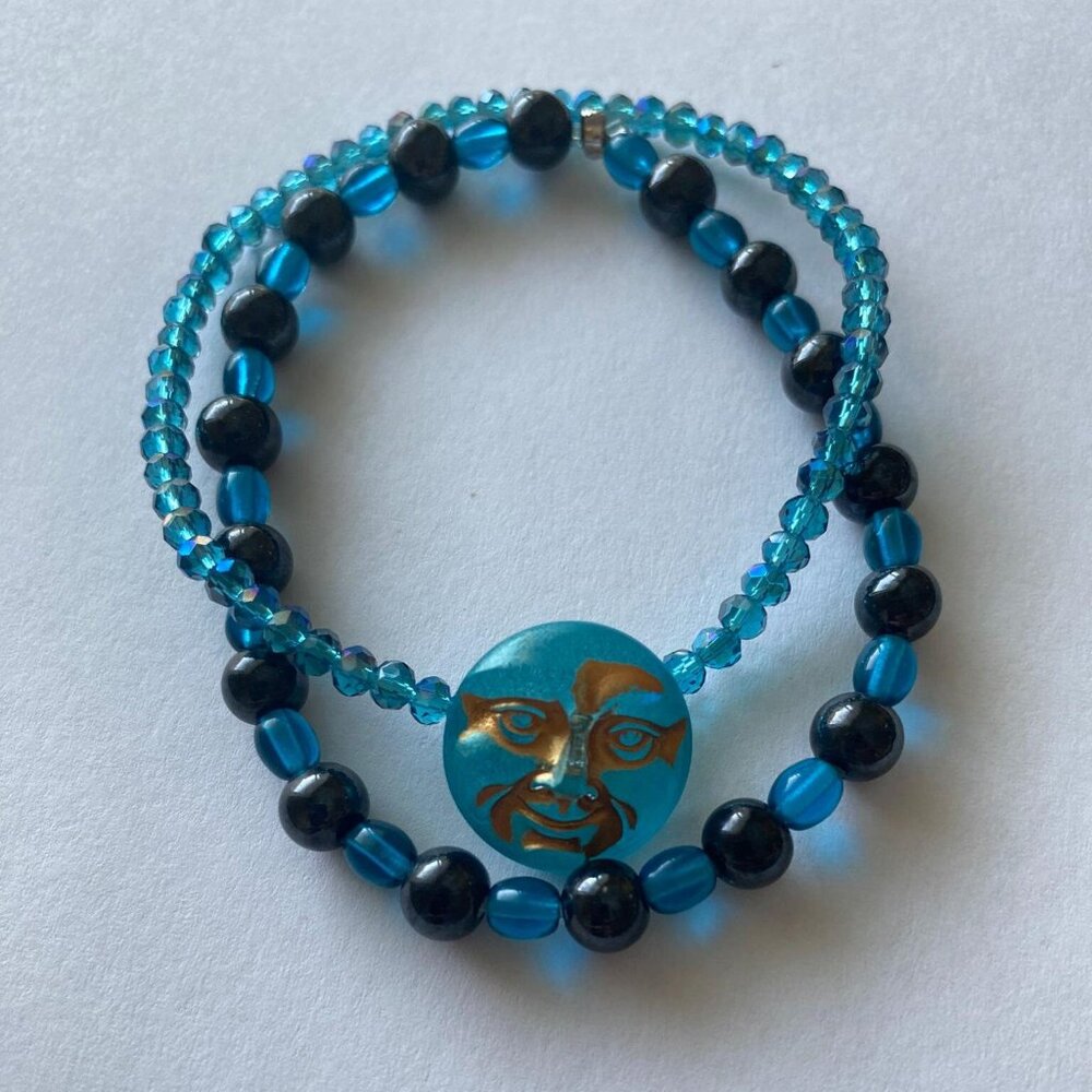 Blue Moon Pair of Czech Bead Bracelets